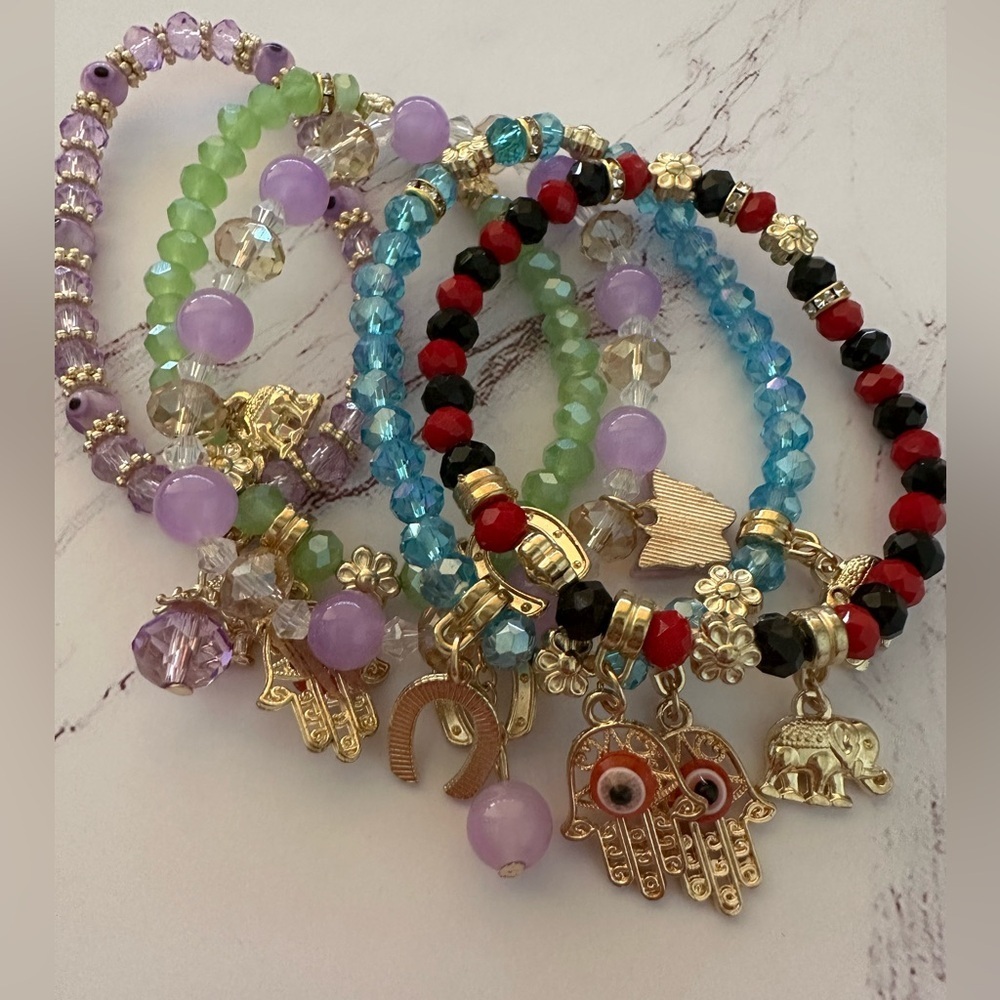 Colorful Beaded 5 Pcs Goodluck Charm Bracelets Brand New